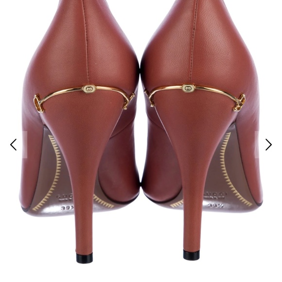 NIB Gucci Horsebit Gold Accent Leather Pumps Heels Women's Size: 39.5 Neutral - Picture 1 of 9